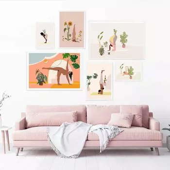 Бохо Йога Женщины Солнце Лист Цветок Винтаж Абстрактное Ботаническое Настенное Искусство Холст Картины Плакаты Печать Картины Для Декора Гостиной 21x30cm No Framed