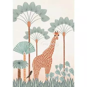 Boho Jungle Animals Tiger Monkey Giraffe Coconut Tree Poster Nursery Canvas Painting Wall Art Print Picture Baby Kids Room Decor 21cm30cm NoFrame
