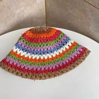 Бохо крючком соломенная шляпа летняя пляжная шляпа для отдыха на море полосатая женская шляпа с большими полями складная шляпа M56-58cm