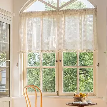 Boho кухонная занавеска прозрачная винтажная кисточка для окна марлевая драпировка на штанге карман прозрачная многоуровневая занавеска для гостиной домашний декор 71x61cm