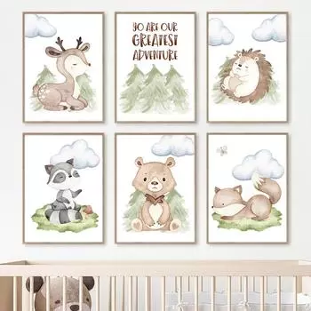 Бохо лесные животные медведь олень лиса сова детская настенная живопись холст картины скандинавские постеры и принты картины декор детской комнаты 21x30cm No Framed