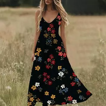 Бохо Летние Платья V-образный вырез Платья-сарафаны с цветочным принтом, Пляжные Трендовые Воздушные Платья для Женщин XL