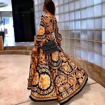 Бохо Летний Макси Сарафан для Женщин V-образный вырез Принтованное Длинное Платье S