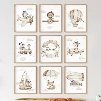 Бохо Лев Жираф Слон Енот Панда Настенное Искусство Холст Скандинавские Принты Живопись Мультфильм Картинки Детская Комната Декор Детские Плакаты 21x30cm No Framed