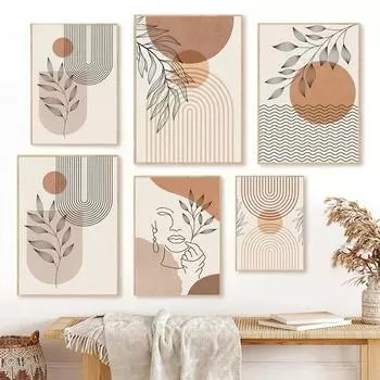 Boho Line Plants Leaf Woman Abstract Geometry Wall Art Nordic Posters Canvas Painting And Prints Pictures For Living Room Decor 21x30cm No Framed