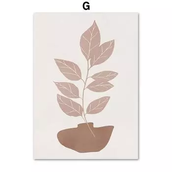 Бохо Линии Ваза для лица Листья Абстрактные Постеры и Принты Настенное Искусство Холст Живопись Отель Кафе Бар Картинки для Декора Гостиной 21cm30cm NoFrame