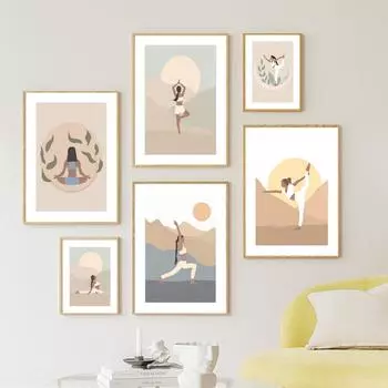 Boho Lotus Yoga Girl Медитация Успокаивающий Дзен Холст Картина Скандинавские Плакаты Печать Настенные Картины Для Гостиной Домашний Декор 21X30cm No Frame