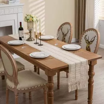 Бохо-макраме скамейка с кисточками в деревенском стиле, богемное украшение стола для сельского дома, свадебный душ, домашний декор бежевый