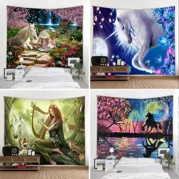 Бохо Мандала Хиппи Спальня Гобелен Пегас Лошадь Гобелен Единорог Настенный Гобелен Звездная Вселенная Психоделический Настенный Гобелен 100X75CM