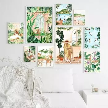 Бохо Марокко абстрактный туристический плакат завод мода ню женственная картина на холсте тропическое искусство принт настенная картина украшение дома 21*30cm