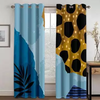 Boho Modern Luxury Abstract Art Elegant Leaf Geometric 2 шт. Бесплатная доставка Тонкие оконные шторы для гостиной и спальни Декор 100W130H(CM)40x51in&Hook