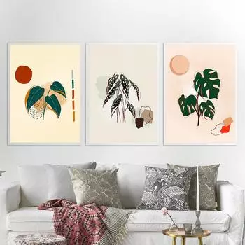 Boho Monstera Plant Philodendron Begonia Swiss Cheese Wall Art Холст Картина Плакат Печать Современная Картина Для Декора Гостиной 21x30cm No Framed белый