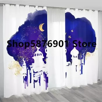 Boho Moon Star Art Ид Мубарак Рамадан Исламский Мусульманский Карим 2 шт. Оконная занавеска для гостиной, спальни, декор 100W130H(CM)40x51in&Hook