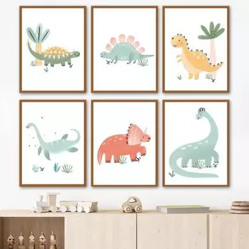 Бохо мультфильм лапа динозавра детская настенная живопись на холсте для мальчиков и девочек плакаты на скандинавскую тему и принты настенные панно декор для детской комнаты 21x30cm No Framed