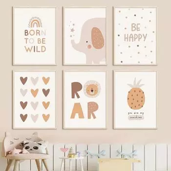 Бохо мультфильм слон сердце детская плакат печать холст картина настенное искусство картина детская комната для девочек спальня домашний декор 21x30cm No Framed
