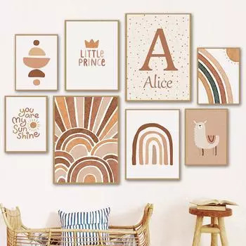Бохо мультфильм солнце Радуга неправильные геометрические фигуры настенная живопись на холсте плакаты на скандинавскую тему и принты настенные панно детская комната 21cm30cm NoFrame