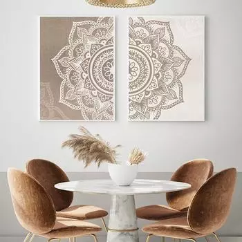Бохо настенная живопись печать на холсте Мандала цветочный бежевый нейтральных цветов постер картина дзен йога гостиная домашний декор интерьера A4 21x30cm No Frame