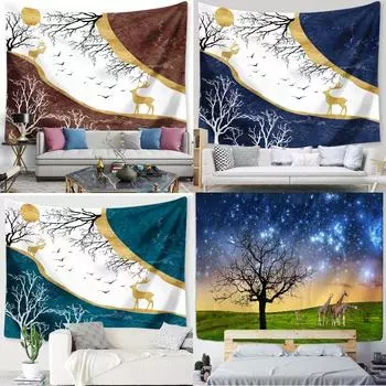 Бохо настенное украшение мультяшный лось ветка мультяшный гобелен настенный гобелен с картой мира тапиз 100X75CM