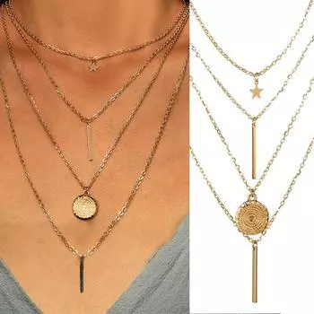 Boho новые винтажные ожерелья с подвесками, регулируемые многослойные женские звезды, красивые модные украшения для девочек, металлические подарки, ювелирные изделия золотистый