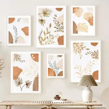 Boho Plant Pattern Monstera Posters Prints Abstract Line Canvas Painting Wall Art Pictures Modern Living Room Home Decor 21X30cm No Frame