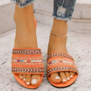 Бохо плоские тапочки с открытым носком, женская летняя новая модная верхняя одежда, цветочные женские тапочки, женская обувь большого размера 36 белый