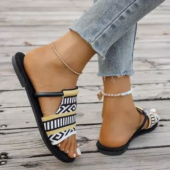 Бохо плоские тапочки с открытым носком, женские летние новые модные верхние тапочки, подходящие по цвету, модная женская обувь большого размера 36 белый