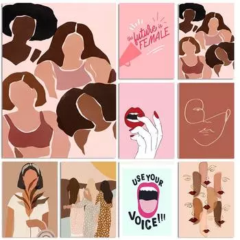 Бохо растения листья линии цветок женщина линия лица скандинавская настенная живопись на холсте плакаты и принты картинки для декора гостиной 21x30cm No Framed