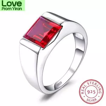 Boho Real S925 стерлингового серебра обручальные кольца для мужчин и женщин красный рубиновый камень квадратный циркон обручальное кольцо мужская вечеринка изящные ювелирные изделия 9