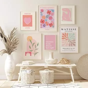Бохо Розовый Матисс Коралловый цветочный рынок Абстрактная настенная живопись на холсте Плакаты на скандинавскую тему печатает настенную картину для декора гостиной 21x30cm No Framed