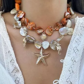 Boho Sea Conch Sea Star кулон ожерелье женские креативные камни пляжные украшения аксессуары