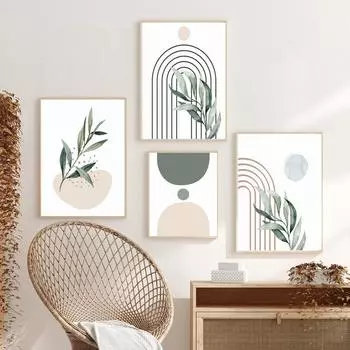 Бохо шалфей зеленые растения абстрактные геометрические линии настенная живопись на холсте плакаты на скандинавскую тему и принты картинки для декора гостиной 21x30cm No Framed