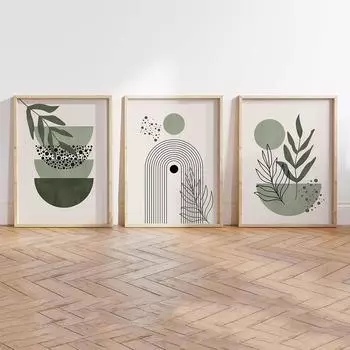 Бохо шалфей зеленые растения абстрактные геометрические линии настенная живопись на холсте плакаты на скандинавскую тему и принты картинки для декора гостиной 21x30cm No Framed