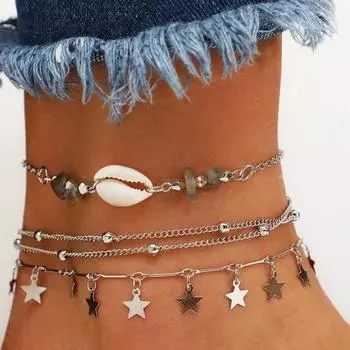 Boho Shell Star Beach Ankle Multilayer Silver Color Ankles Bracelets For Women Sandals Leg Chain Foot Jewelry Ankle Bracelets золотой