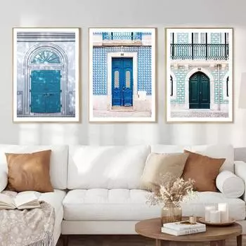 Бохо-синяя марокканская прибрежная настенная живопись на холсте картины старинная дверь верблюд пляж пальма фото постеры и принты декор 21x30cm No Framed