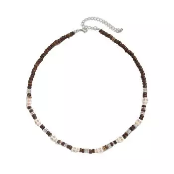 Boho Skull Beaded Necklace Gothic Wooden Choker Hip Hop Coconut Shell Necklace Gift белый