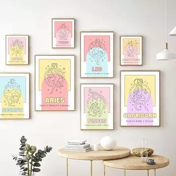 Бохо Созвездие детская красочная настенная живопись холст печать плакатов Астрология Рак Зодиак живопись знак звезды декор комнаты фотографии 21cm30cm NoFrame