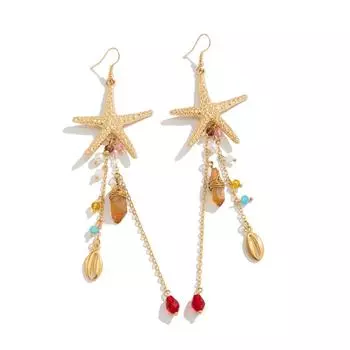 Boho Starfish Jellyfish Imitation Pearls Crystal Long Tassels Earrings Women Piercing Drop Earring Y2K Jewelry Accessories