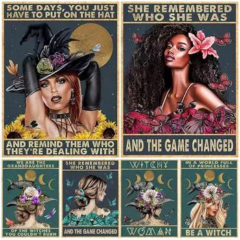 Бохо Ведьма Настенное Искусство Языческие Подарки Готический Хиппи Плакат Ведьмы и Принт Цветочная Ведьма Холст Картина Для Декора Гостиной Без Рамки 21*30cm