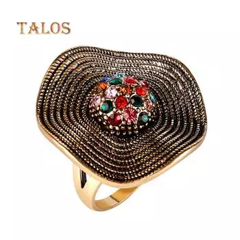 Бохо винтажное женское блестящее хрустальное кольцо для свадебной вечеринки, коктейльное кольцо, ювелирное изделие, подарок, повседневные аксессуары US 8