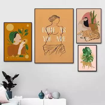 Бохо женщина гепард постеры и принты холст картина леопардовое животное настенная картина для гостиной скандинавский стиль домашний декор 21cm30cm NoFrame