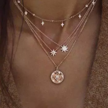Boho Женщины Многослойная Имитация Жемчуга Звезда Кулон Цепи Ожерелье Ювелирный Подарок
