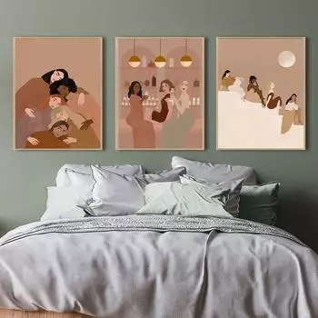 Boho Женщины Расширение прав и возможностей настенное искусство холст картины женские постеры и принты черная кошка с девушкой настенные картины для декора гостиной 21x30cm No Framed белый