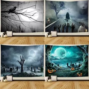 Бохо Злой Волшебный Замок Призрак Настенный Ковер Декор Дьявол Покрывало Подушка Хэллоуин Тыква Фонарь Настенный Гобелен 100x75cm