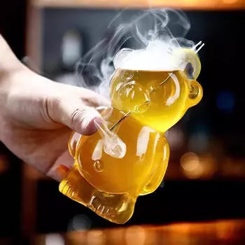 Бокал для коктейля на 320 мл, красивая прозрачная бутылка для воды в форме медведя, питьевая стеклянная посуда для