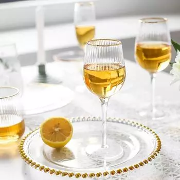 Бокал для красного вина с вертикальным узором, окрашенный золотом, европейский домашний хрустальный бокал для холодного питья, кружка для пива и воды, посуда для питья 301-400ml