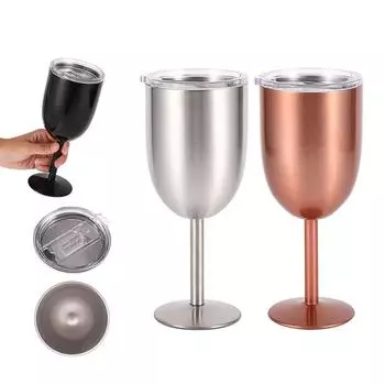Бокал для шампанского из нержавеющей стали 18/8 с крышкой, 12 унций, небьющийся, без BPA, для шампанского, вина, для свадебной вечеринки, юбилея 12OZ чёрный