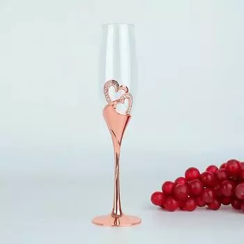 Бокал для шампанского из розового золота с высокой ножкой, свадебный подарок бокалу в форме сердца с бриллиантами, бокал для красного вина 201-300ml