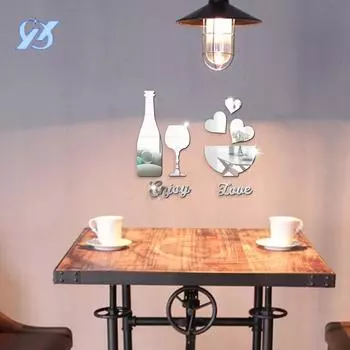 Бокал для вина, чашка с любовью, наклейка на зеркало, украшение, 1 мм, трехмерная акриловая наклейка на стену, наклейка на фон ресторана