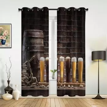Бокал для вина, пивной камень, кирпич, ретро-шторы для окон, домашний декор, шторы для гостиной, детская комната, шторы для кухни, спальни 135W x 60H(cm) x1