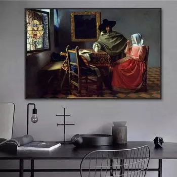 Бокал для вина Vermeer, картина на холсте без рамы, настенная живопись, постеры и принты, настенная живопись для гостиной и домашнего декора (Без рамки) 21x30cm No Framed